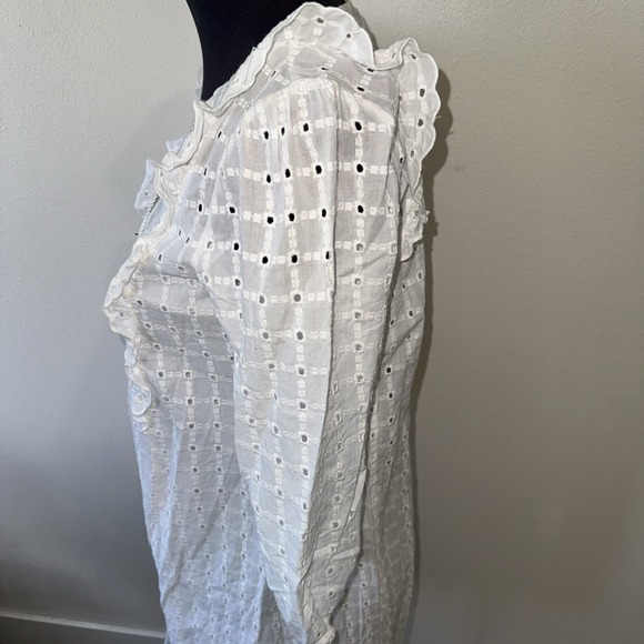 Anthropologie Thames White Eyelit Cotton Mini Dress‎ Long Sleeve Size 2 - Picture 6 of 11
